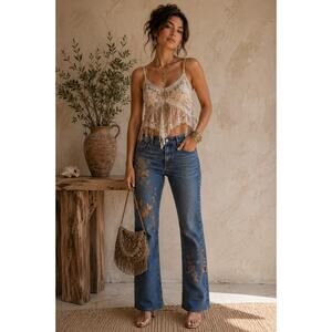 Juliette Embellished Bead Glam Flared Jeans BOHO Artsy sz 4